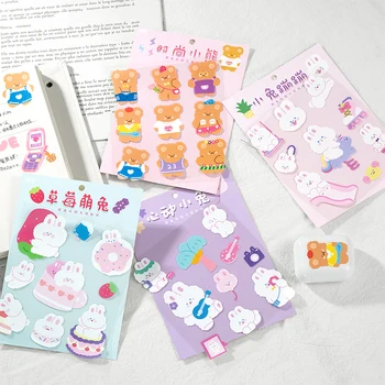 

yoofun 1Pcs Cute Cream Rabbit Bear Decor Stickers Scrapbooking Stick Label Diary Album Stickers Kawaii Korean Stationery