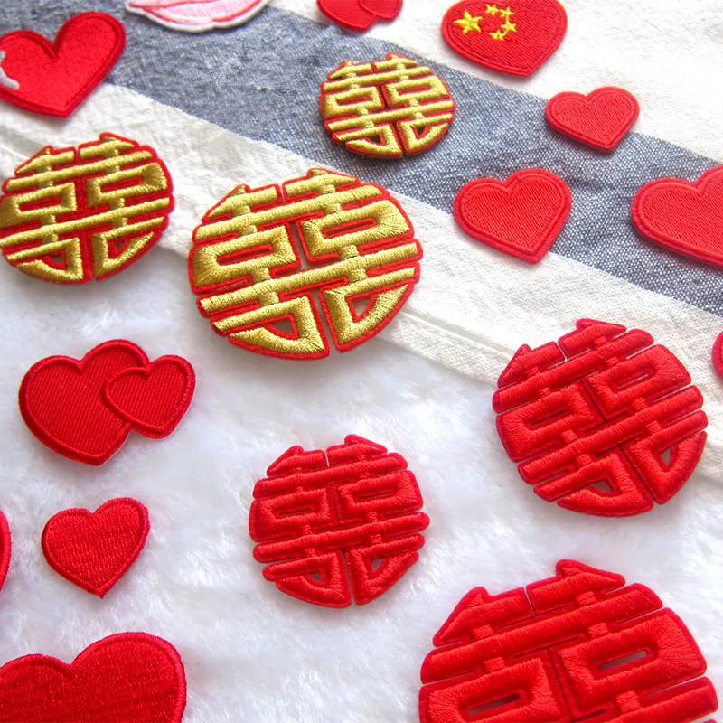 

2 Pcs Red Embroidered Heart Patches for Clothing Iron on Small Love Heart Applique Stickers DIY Clothes Accessories for Wedding