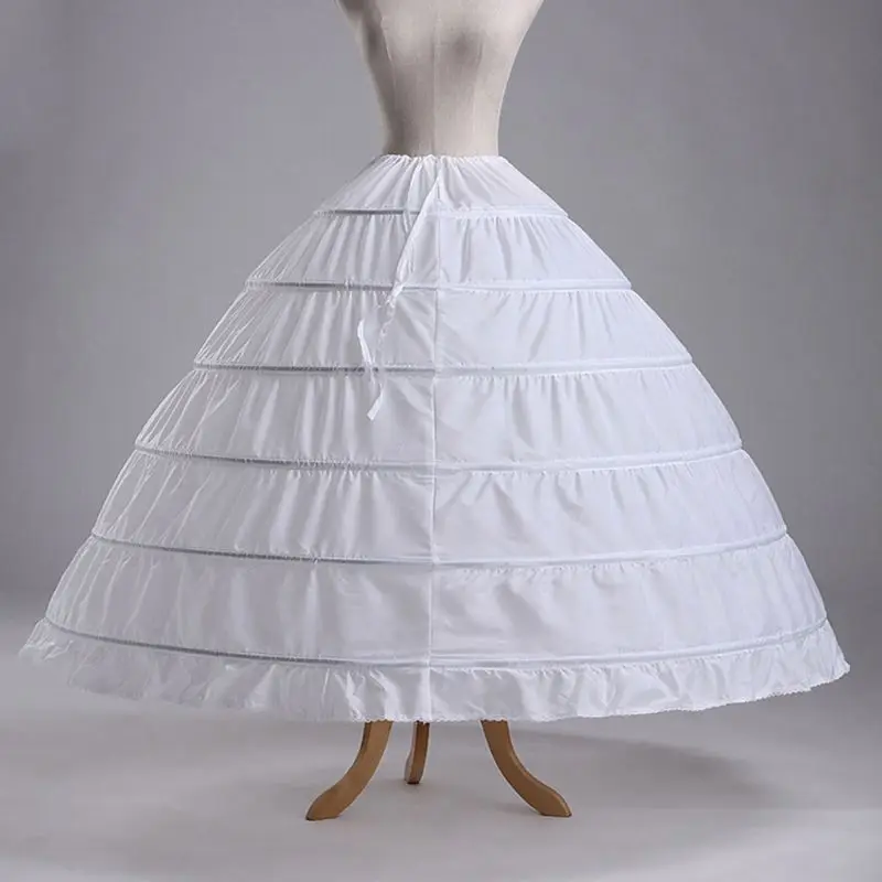 

White 6 Hoops Petticoat Ball Gown Wedding Underskirt Crinoline Skirt Waist Adjustable 1 Layer Dress Underwear