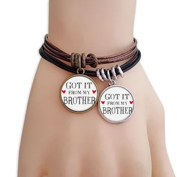 

For My Family Got It From My Brother Present Bracelet Double Leather Rope Wristband Couple Set