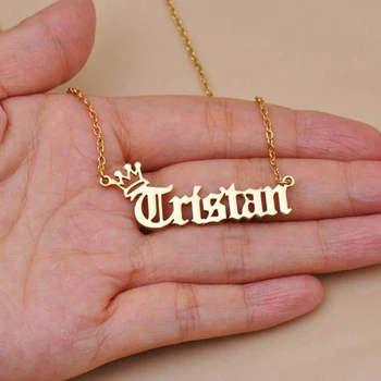 

Custom Princess Queen Crown Letters Charm Necklaces Women Choker Name Pendants Stainless Steel Custom Jewelry Collares Mujer BFF