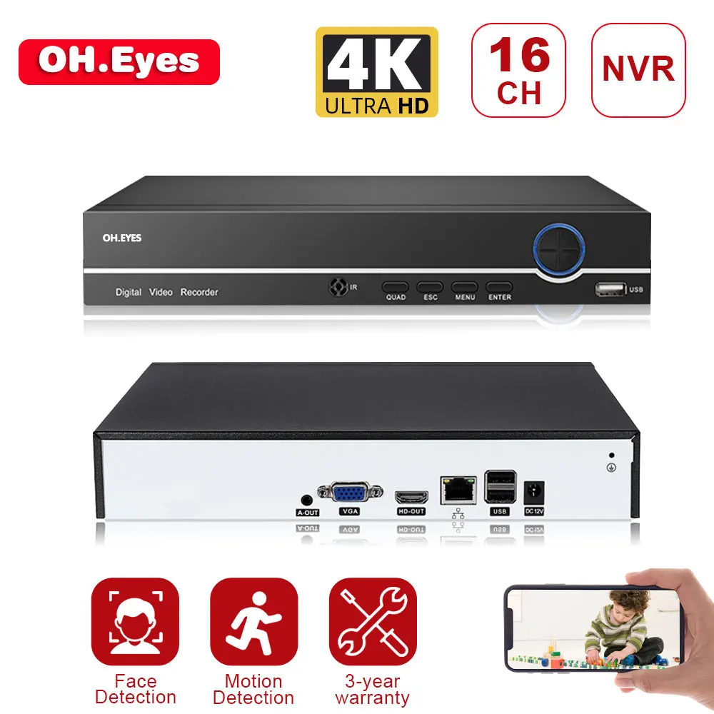 

OH.EYES Super NVR 16CH Network Recorder Motion Detection CCTV NVR H.264 for 8MP/5MP/4MP/2MP IP Camera support eSATA/TF/USB