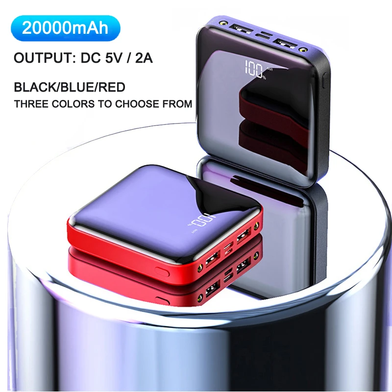 20000mAh Mini Power Bank For Xiaomi Phone 10000 mah Portable Charger LED Mirror Back External Battery Pack Powerbank |