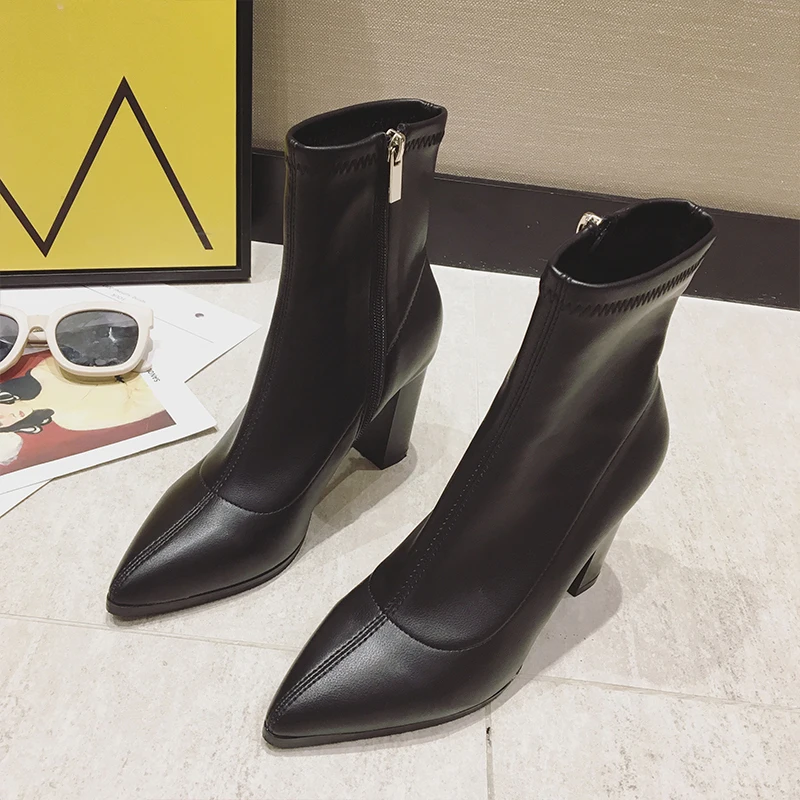 Botas mujer invierno/2019 женские ботинки теплые зимние ботильоны Челси на меху молнии сбоку