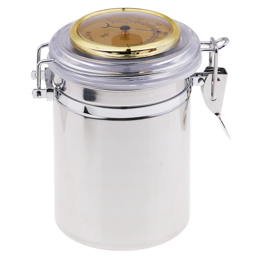 Cigar Humidor Jar with Humidifier and Hygrometer - Hold Multiple Cigars  - Airtight Stainless Steel Case