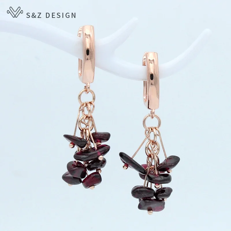S&Z Korean Fashion Handmade Cluster Irregular Natural Amethysts Garnet Dangle Earrings For Women Fashion Jewelry Fine Eardrop