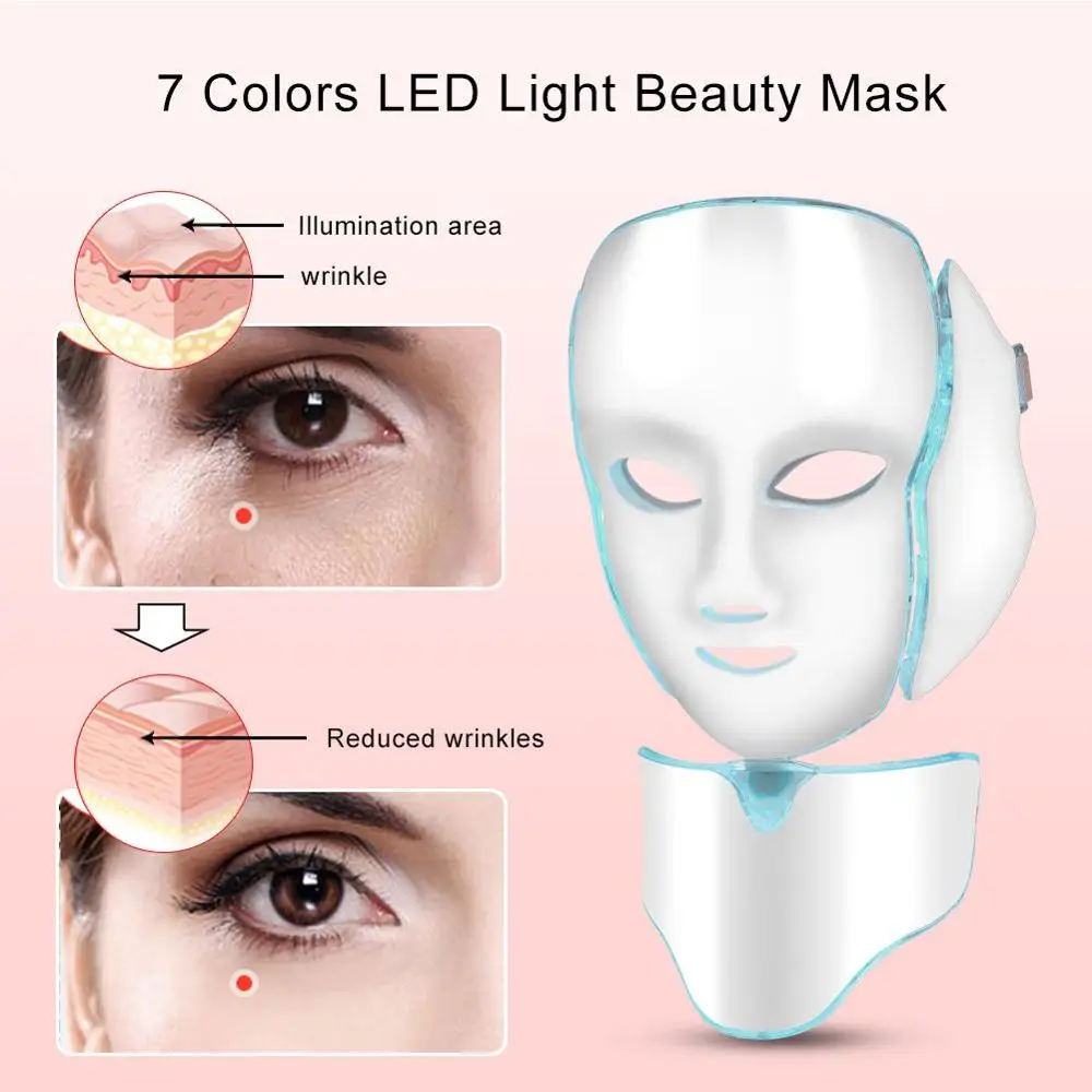  7 Colors Led Facial Mask LED Mask For Face Neck EMS Micro-current Anti Wrinkle Acne Removal Electri - 4000314268860