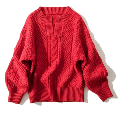 Новое поступление, кашемировый свитер, женский толстый Свободный пуловер, свитер, вязаный джемпер, женская одежда большого размера - Цвет: Красный