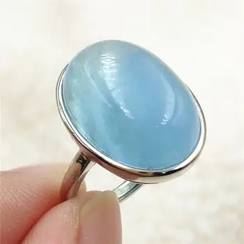 

Natural Blue Aquamarine Crystal Adjustable Ring 17x14mm From Brazil 925 Sterling Silver Fashion Ring AAAAA