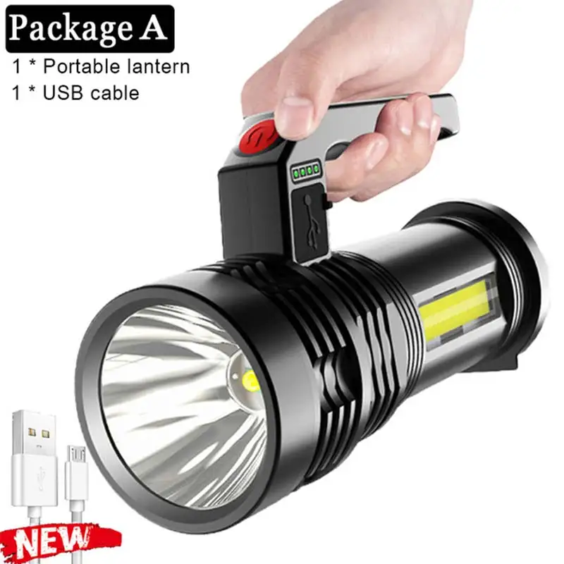 COB flashlight strong light charging 4 modes mobile power flashlight