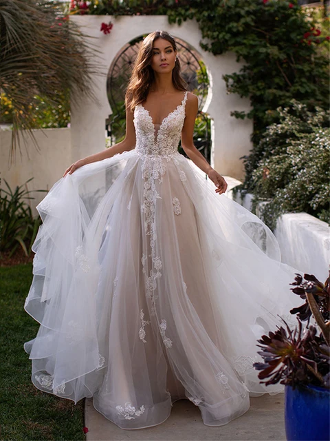 LORIE A Line abito da sposa fiori 3D cinturino per Spaghetti abito da sposa  2020 Backless Princess Long Boho lunghezza del pavimento abito da sposa|Wedding  Dresses| - AliExpress