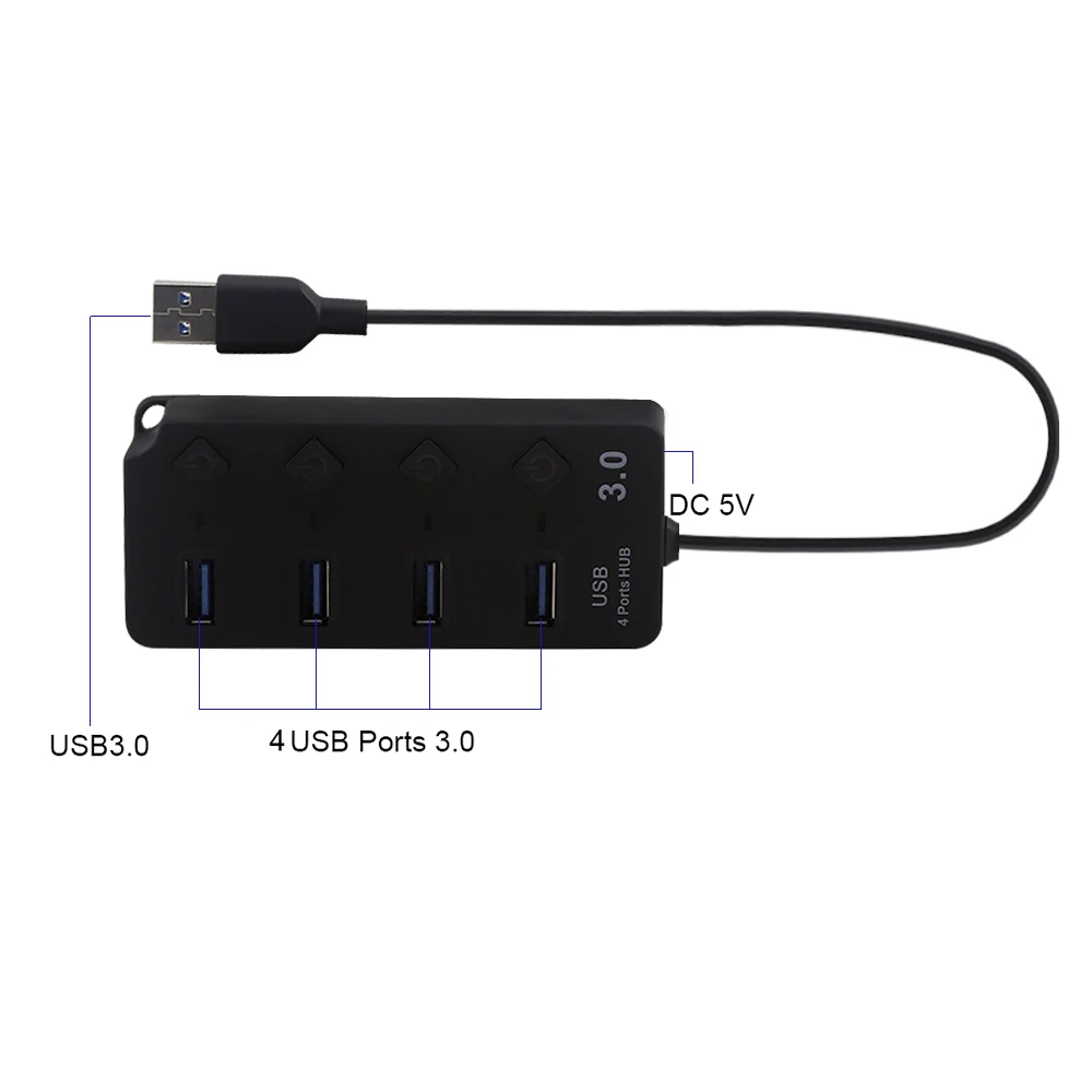 USB chyi Hub 3,0 4 порта Высокоскоростной мульти-сплиттер с переключателем вкл/выкл мини микро адаптер Компьютерные аксессуары для ноутбука Настольный