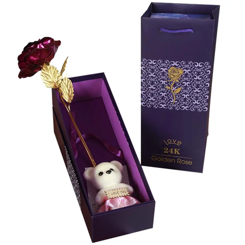 with Box set 24K Gold Фольга розы ко Дню Святого Валентина креативный подарок Свадебная вечеринка Декор цветы искусственные цветы для украшения Прямая поставка - Цвет: with Box set