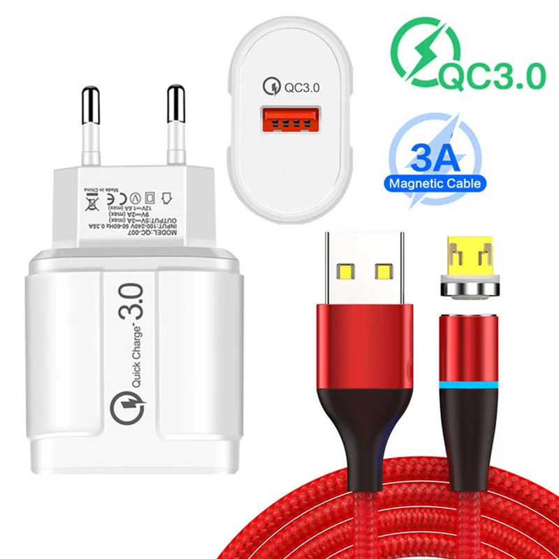 Быстрое настенное зарядное устройство QC 3 0 OPPO A9 A5 2020 Type C 3A Магнитный кабель Micro USB