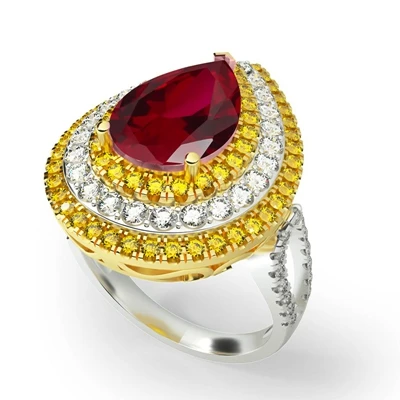 GENUINEGEM, золотой цвет, винтажный изумруд, женское 925 пробы, серебряное ожерелье, серьги, кольцо, ювелирные наборы, свадебные ювелирные наборы - Цвет камня: red ring