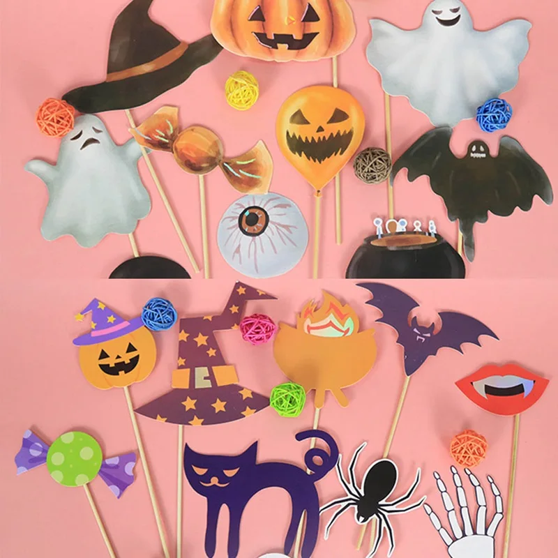 10 Pcs Halloween Decoration Photo Booth Props Mask Photo Props Spider Bat Witch Cats Wedding Birthday Party Accessories