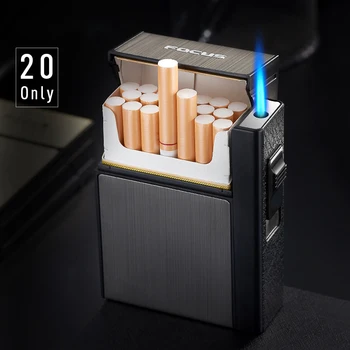 

20 Pcs Turbo Torch Lighter Cigarette Case Box Automatic Removable Gas Lighter Capacity Can Mount Lighter Metal For Men Smoking