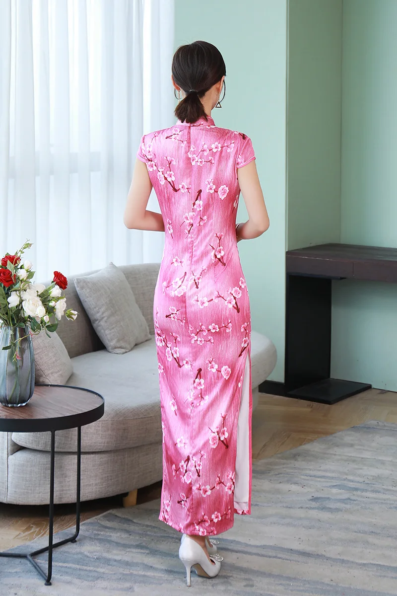 Cheongsam Элегантное Длинное Платье с секциями, весна, платье Ципао на каждый день размера плюс XL, модное тонкое платье для девочек в китайском стиле