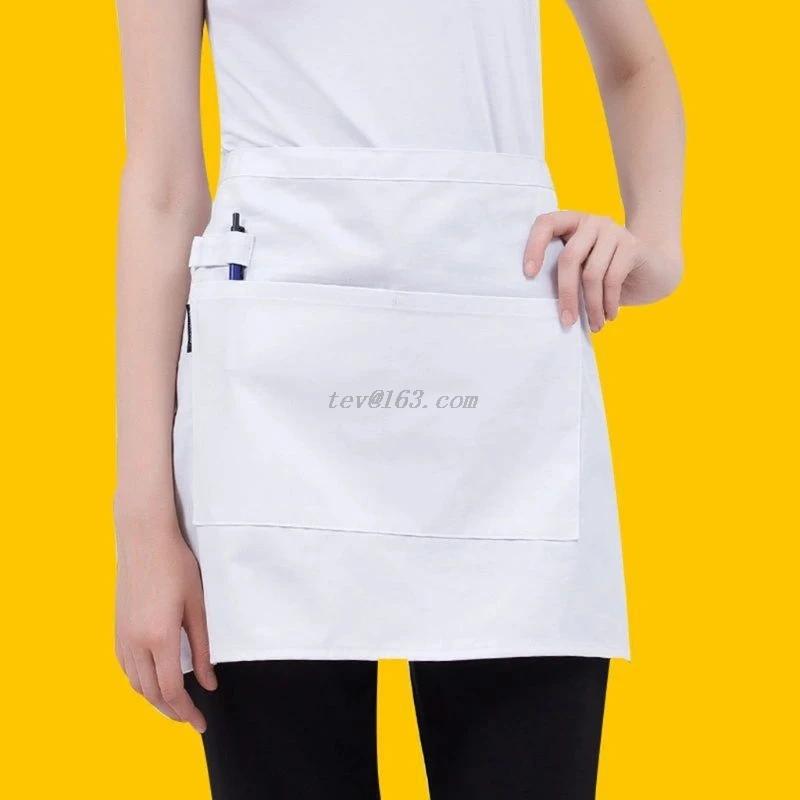 Men Women Kitchen Restaurant Waist Apron Solid Color Half Short Apron Adjusted With Pockets Pen Loops for Server Waiter Waitress Kitchen Apron