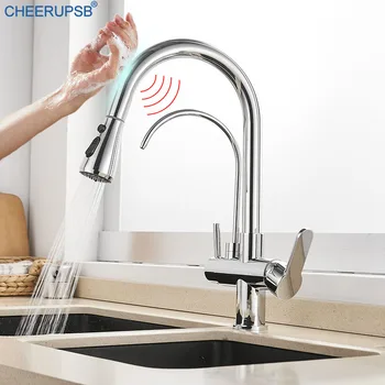 

Kitchen Sink Touch Sensor Faucet Pull Out Dual Handle Filtered Tap Deck Mount Smart Inductive Touch Crane Hot Cold Mixer Faucet