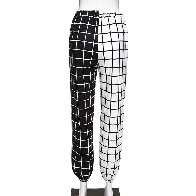 

Patchwork Check Jogging Pants Contrast Color High Waist Elastic Sweatpants Women's Casual Fashion Ladies Sweatpants 2020 Women