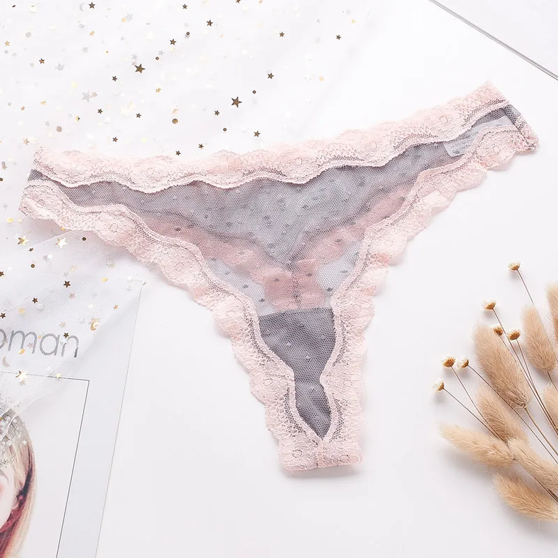 

Sexy Lace WOMEN'S T-back Transparent Mesh Joint Contrast Color T-shaped Panties Temptation Seemless Wavy Edge Plus-sized