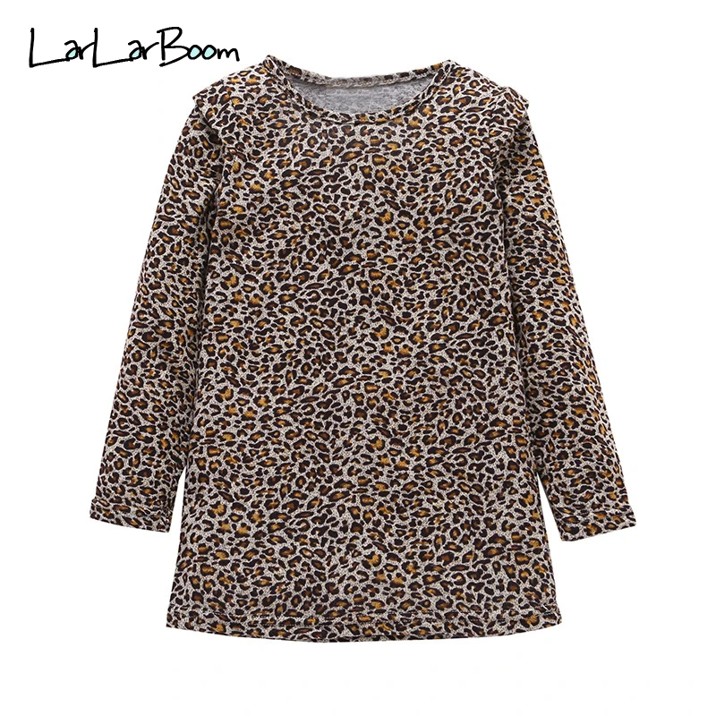 LarLarBoom/модное платье для девочек весенне-осенние детские платья с длинными рукавами и леопардовым принтом для девочек, детские вечерние платья с оборками