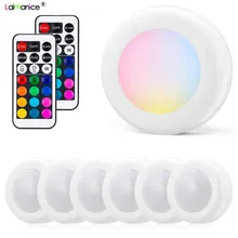 RGB беспроводной датчик касания с регулируемой яркостью светодиодный под кухонные шкафы Светодиодные шайбы для близкого гардероба Лестницы прихожей ночной Светильник