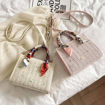 

Straw Tote Bags 2020 New Bohemian Flowers Women's Shoulder Bag Fashion Hand-Woven Rattan Handbags Ladies Beach Bag Sac en paille