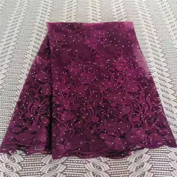 

2019 Latest Big Stones French Nigerian Lace Fabric High Quality French Embroidered Tulle African Lace Fabric Wedding Party Dress