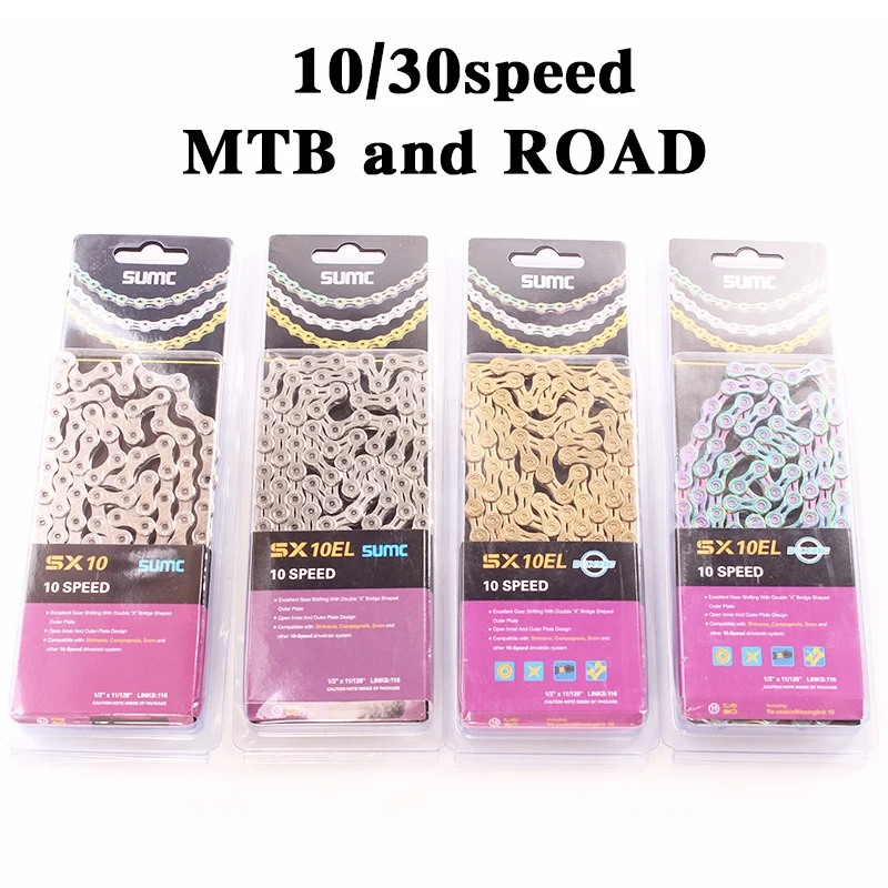 

SUMC Bicycle Chain 116 Links SX10EL 10S 20S 30S Chains Mountain MTB 10 Speed Chain with missinglink for M6000 M610 M780 Rainbow