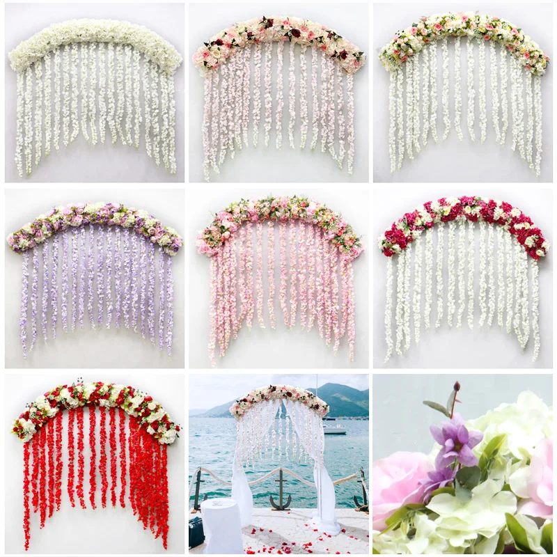 Роскошные 1 м/2 м DIY wisteria ряд цветов Декор для вечерние витрины Свадебный Арка фон искусственная Цветочная композиция лоза Роза