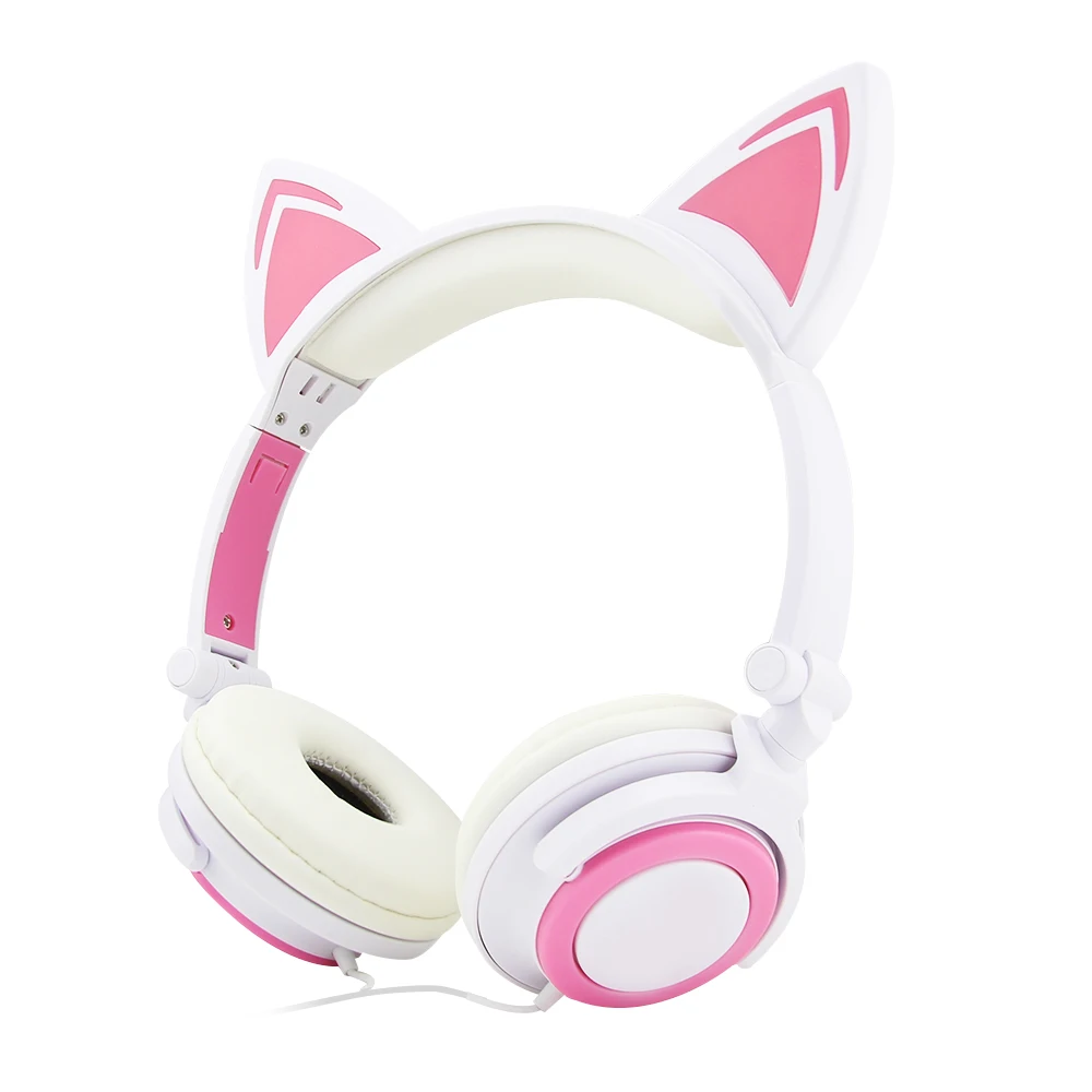 Bluetooth 5 0 Headphones LED Cat Ear Foldable Headset HiFi Stereo Bass With Mic 3 5mm plug For Game Girls Kids Headphone Gift