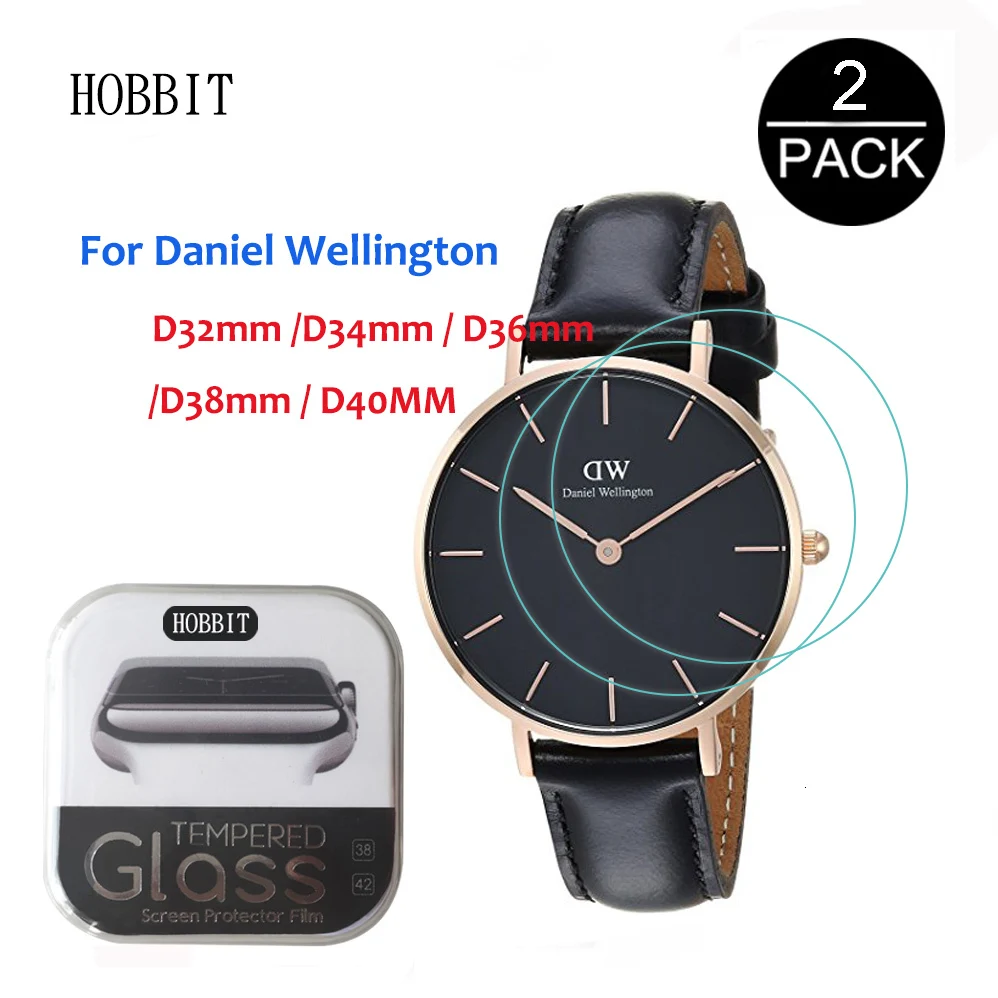 2 упаковки для Daniel Wellington DW 32 мм 34 мм 36 мм 38 мм 40 мм 0,3 мм 2.5D 9H прозрачное закаленное стекло для защиты экрана Смарт-часы ЖК-пленка
