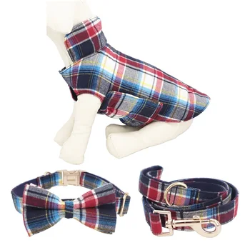 

soft plaid Dog collar bow tie matching lead for 5size to choose ,best wedding dog collar gifts for your pet