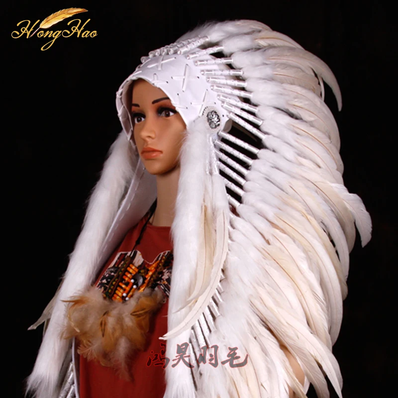 Белые перья из Индии Для головного убора Пернатый костюм Индеец перо war bonnet для