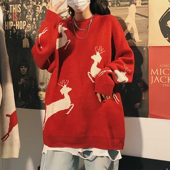 

Winter New Sweater Men Warm Fashion Printing Casual O-neck Knitted Pullover Man Streetwear Wild Loose Long-sleeved Sweater Male
