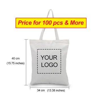 

100 Pieces Small Size Custom Canvas Tote Bag Print Logo Text Daily Use Handbag Eco Reusable Shopping Bag Recycle Small Capacity