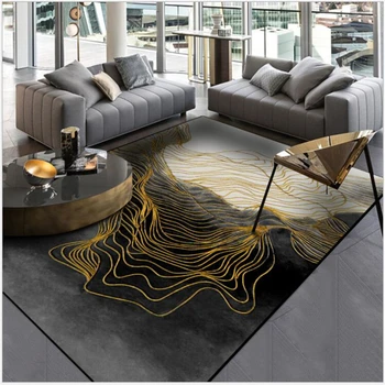 

Carpets for Living Room Modern Abstract Chinese Black Ink Gold Line Door Mat Bedroom Carpet Kids Room Kitchen Mat Floor Mat