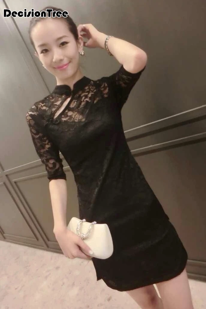 Кружевное женское платье cheongsam азиатское свадебное вечернее платье с вырезом воротник стойка qipao платье для выпускного вечера Сетчатое платье
