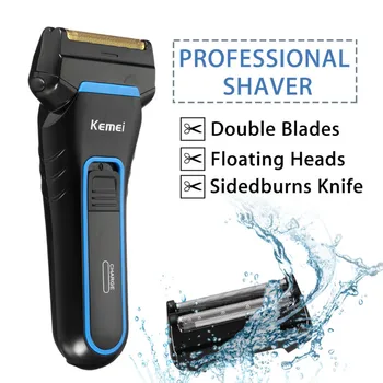 

Kemei Twin Blade Electric Foil Shaver Rechargeable with Replacement Shaving Head and Cordless Double Heads Razor 40D