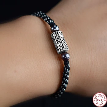 

Mens Retro Six-Word Mantra Bracelet 925 Sterling Silver colour Charm Tibetan Handmade Knots Lucky Rope Bracelet Buddhism Jewelry