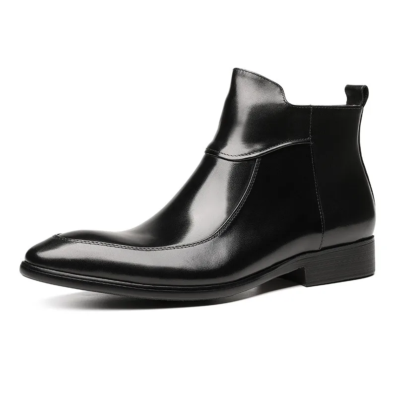 

Boots Men Cowhide Leather Boots Pointed-Toe Botas Hombre Short Style Leather Black Brown Work Shoes