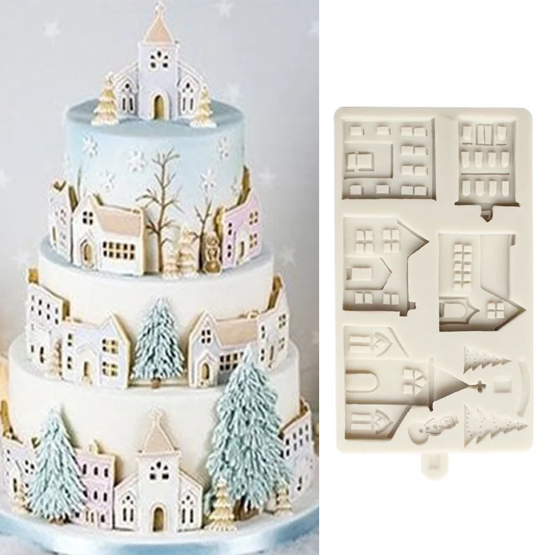 

Creation Baking Mold House Castle Chocolate Family Silicone Mold 3d Cake Mould Snowman Decor Kitchen Halloween Chef Decoration