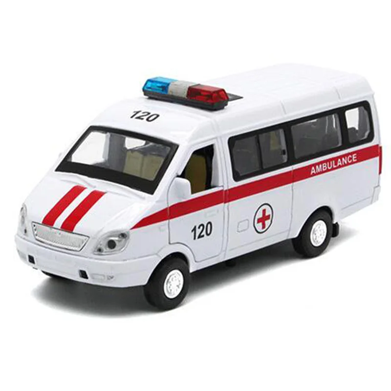 

1:32 Scale Diecast Russian Ambulance GAZ Gazel Model Metal Car with Functions Musical Pull Back for Boys Gifts