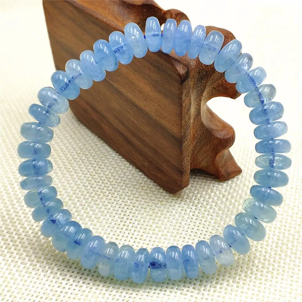

9mm Genuine Natural Blue Aquamarine Bracelet Women Men Gift Stretch Crystal Clear Abacus Beads Stone Bracelet Jewelry AAAAA