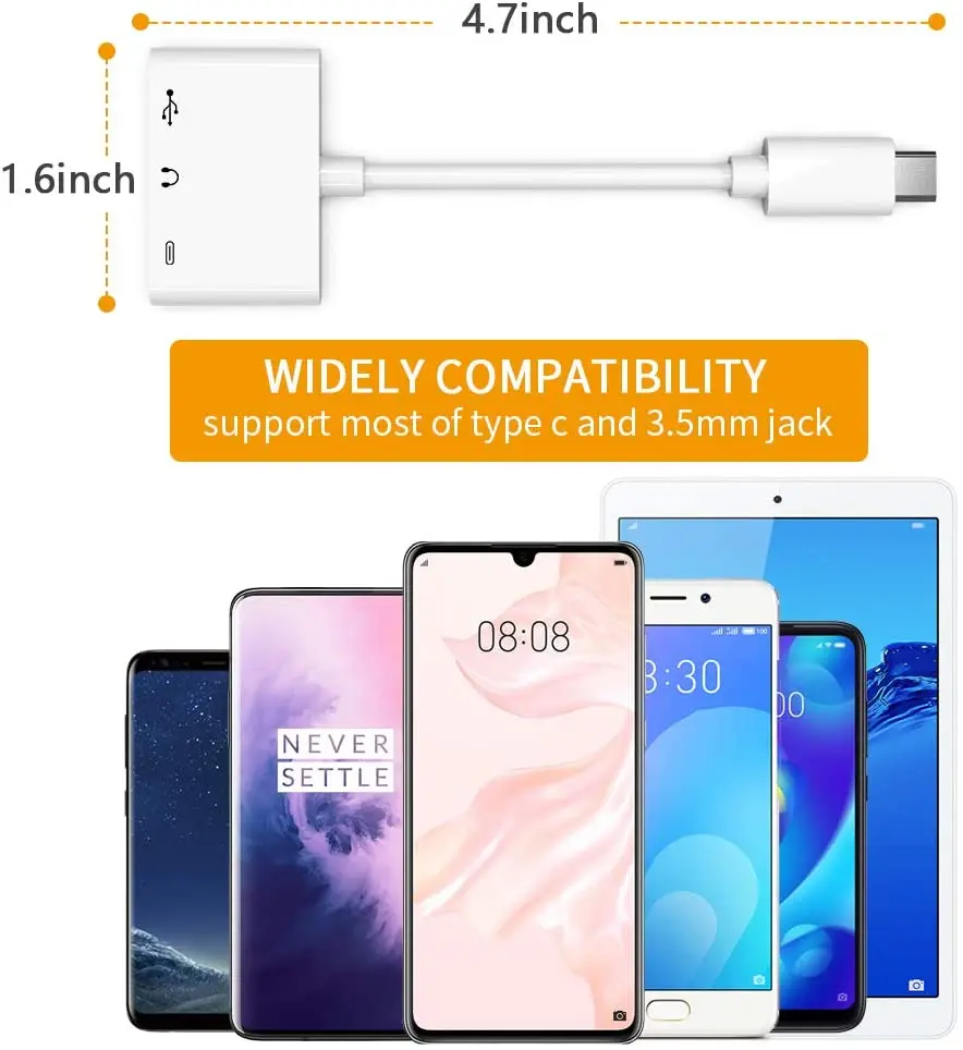 USB C Female OTG Audio Adapter 3 in 1 Digital Camera USB Reader 3 5mm Headphone Jack and Charging Port Splitter Adapter
