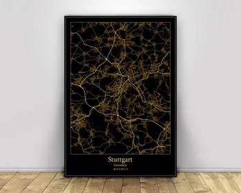 

Stuttgart Germany Black&Gold City Light Maps Custom World City Map Posters Canvas Prints Nordic Style Wall Art Home Decor