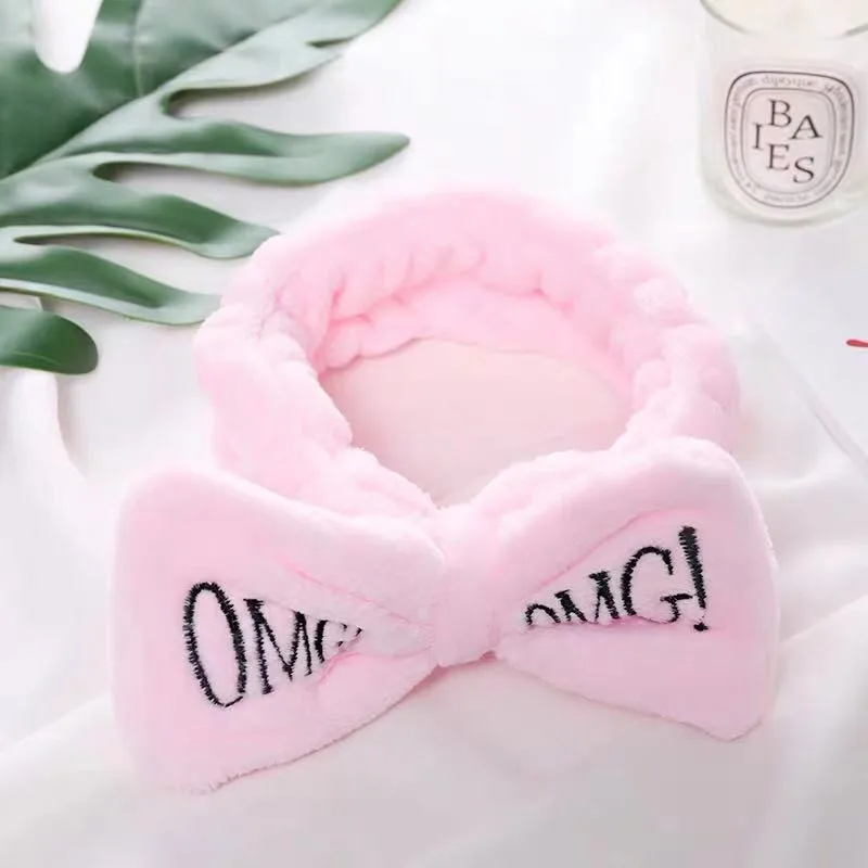 Новинка, OMG, с буквенным принтом, коралловый флис, для мытья лица, бант, повязки для женщин, девушек, держатели головных уборов, повязки для волос, аксессуары для волос в виде тюрбана