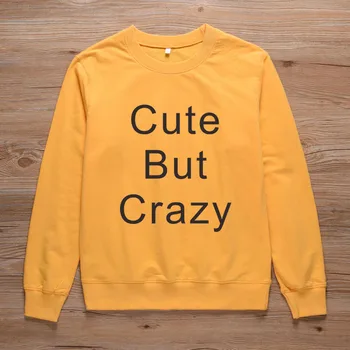 

ONSEME Women Sweatshirts Autumn Winter Long Sleeve Pocket Pullover Hoodie Cute But Crazy Female Warm Hooded Sweatshirt S-19